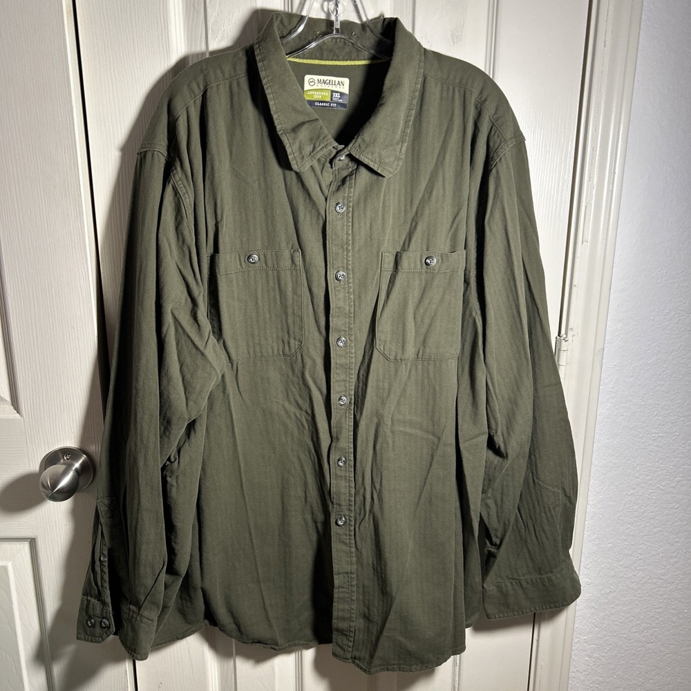 Magellan Outdoors Adventure Gear Shirt Mens 3XL Green Classic Fit Button Up